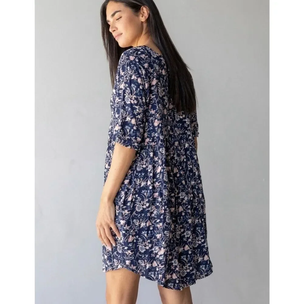 Natural Life Coastal Cowgirl Floral Boho Babydoll Mini Dress Fairycore XS/S NWOT
